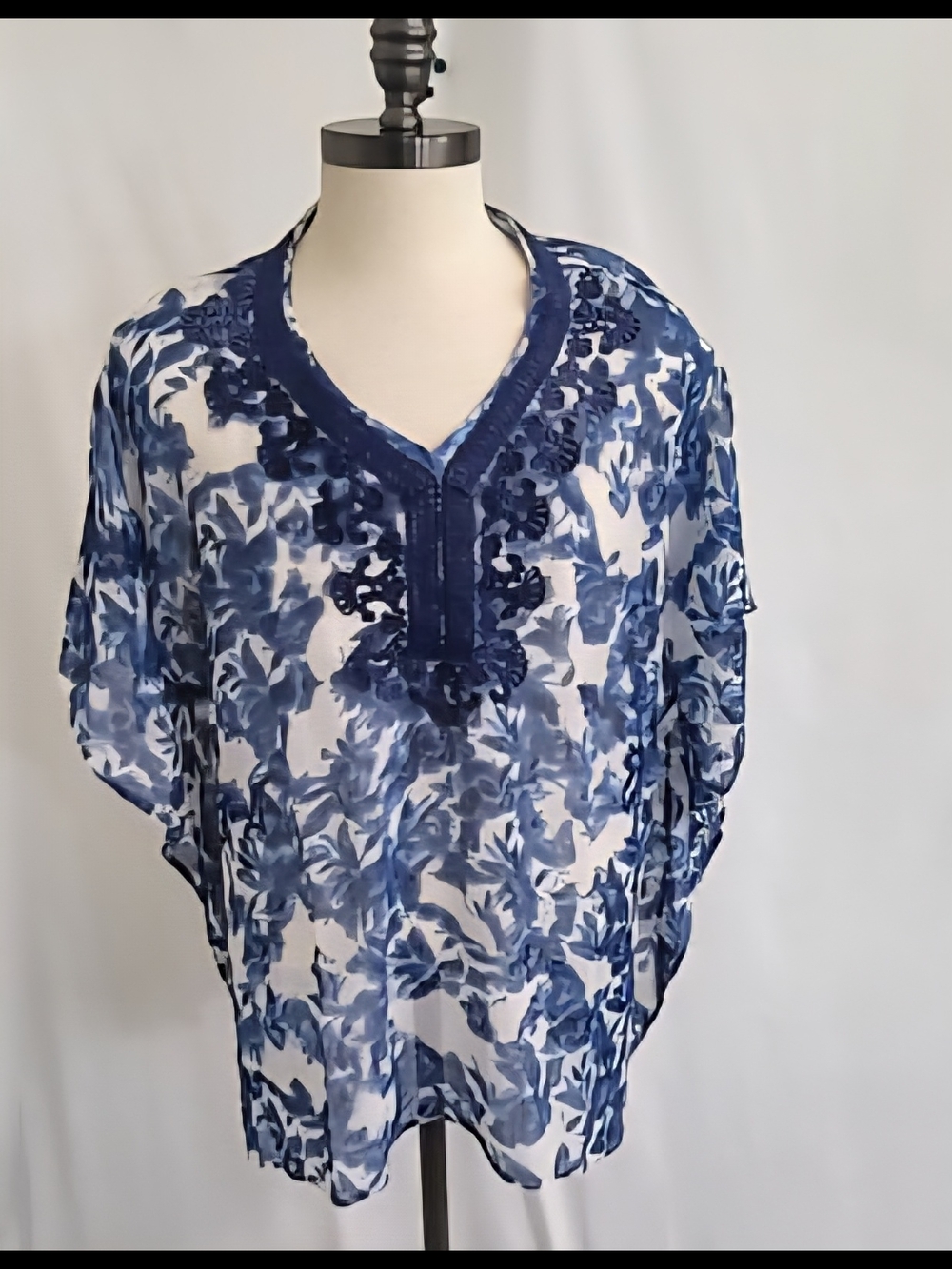 Passport Navy and White Floral V-Neck Blouse